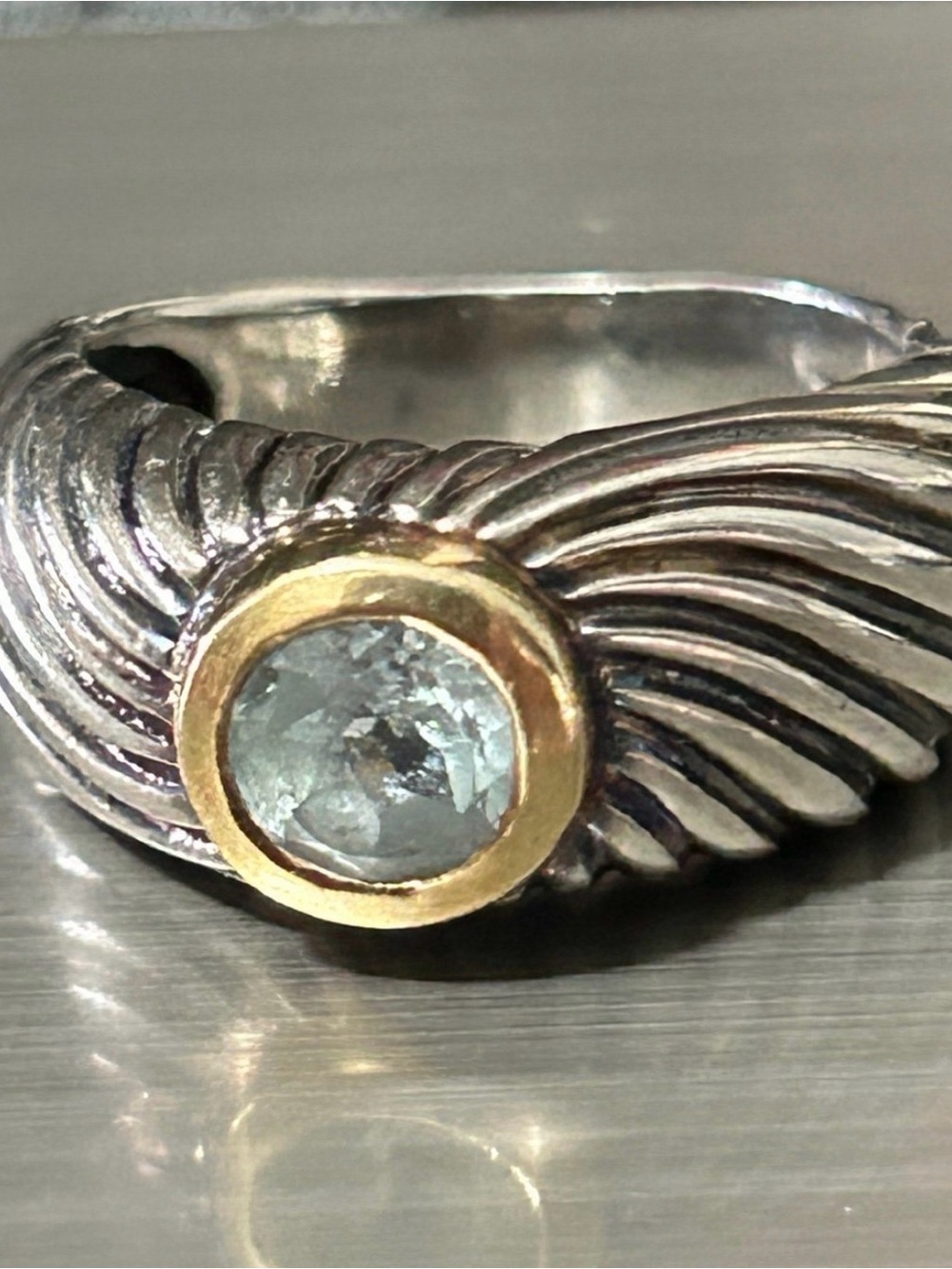 Fille Menegatti 18k yellow gold 925 sterling silver blue topaz